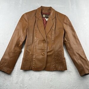 VTG 70s Cosa Nova Leather Jacket Size S Rust Brown Buttons Pockets Disco Groovy
